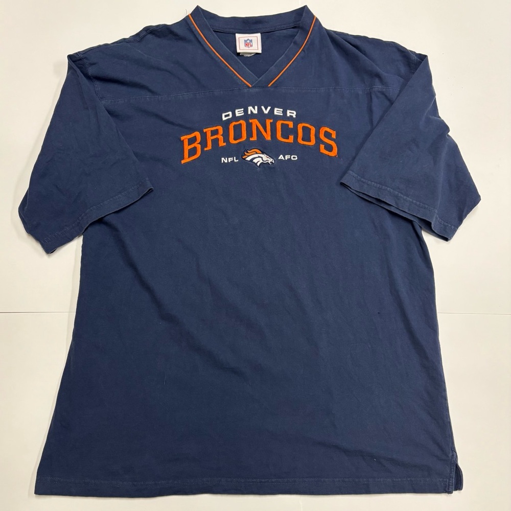 Vintage NFL Denver Broncos Shirt XXL Oversized Fit V-Neck Blue Mens 90s Football